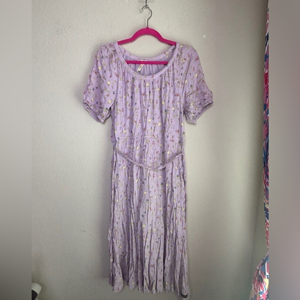 Matilda Jane Enchanted Garden Lavender Floral Tiered Short Sleeve Midi Dress M - Picture 10 of 10